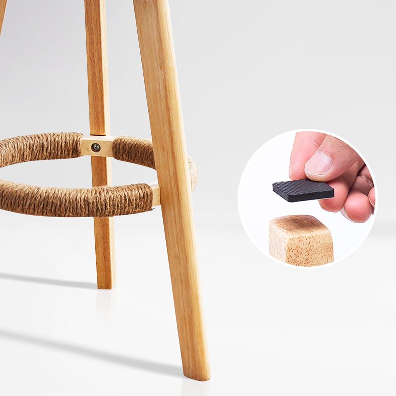 Taburete de bar con reposapiés de tela moderno, taburete redondo con respaldo bajo para interior con patas de madera