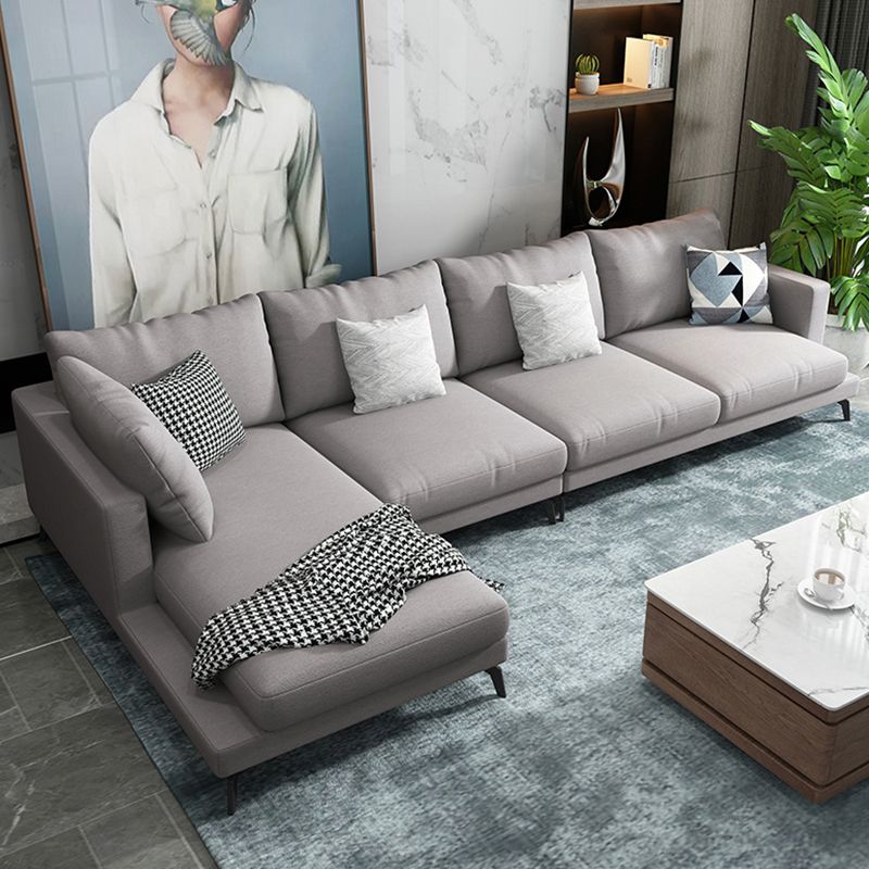 Square 4-Seater Sectional with Pillows Back in Linen Blend L-shape Sectional