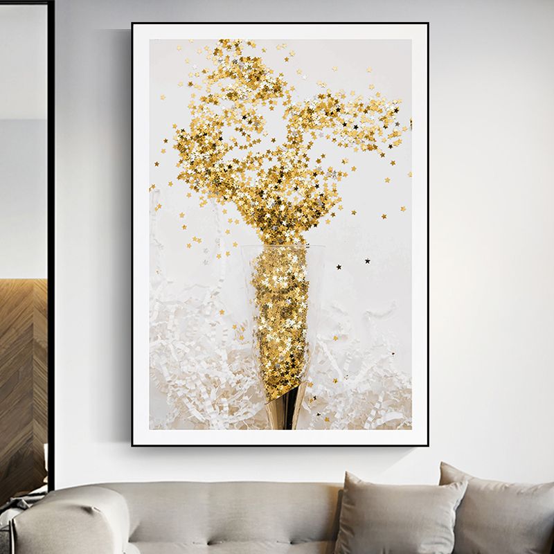Canvas Home Decor Wall Art Minimalism Leaf and Gold Powder Paintings in Light Color