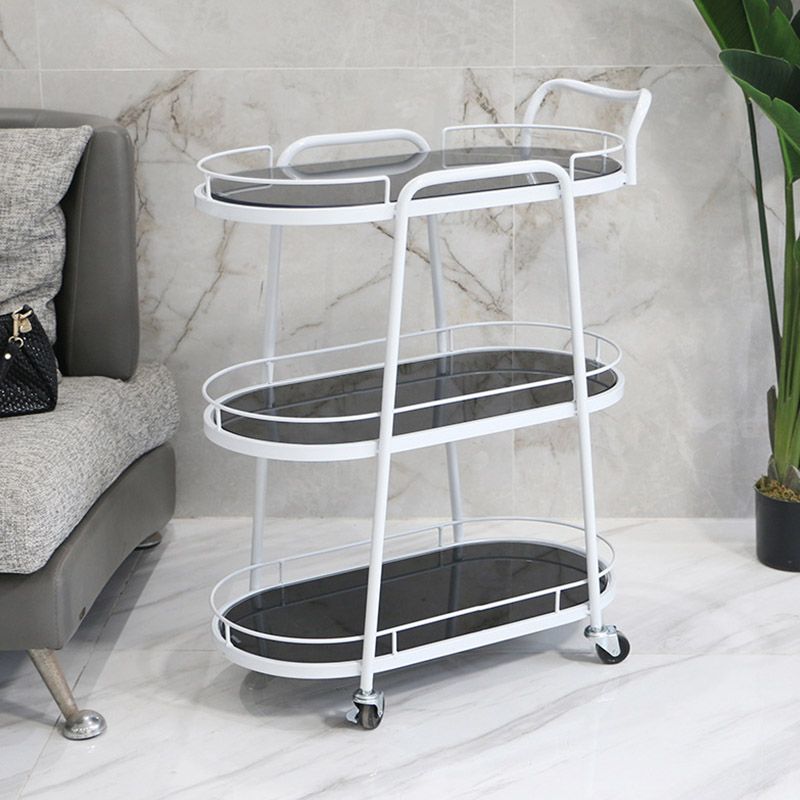 Modern Rolling Kitchen Trolley Glass Open Storage Prep Table