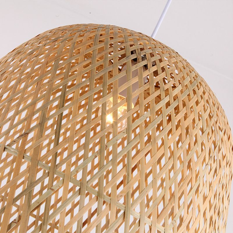 Luz de techo artesanal de madera Bambú asiática 1 Luz de colgante de bombillas para sala de estar
