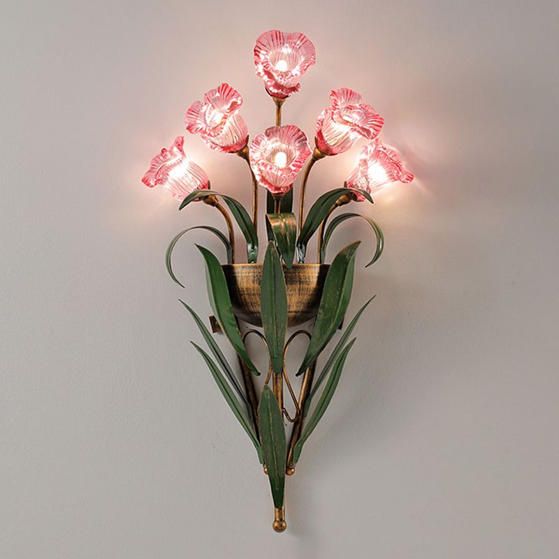 Modern Style Wall Lamp Flower Shape Wall Mount Lamp with Glass Shade for Bedroom