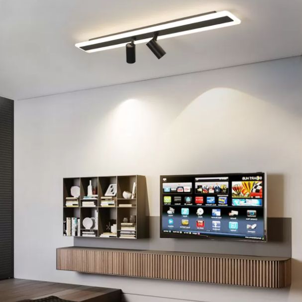 Tira de acrílico rectangular LED de montaje semi empotrado en luz de techo de metal de estilo conciso moderno para lugares comerciales