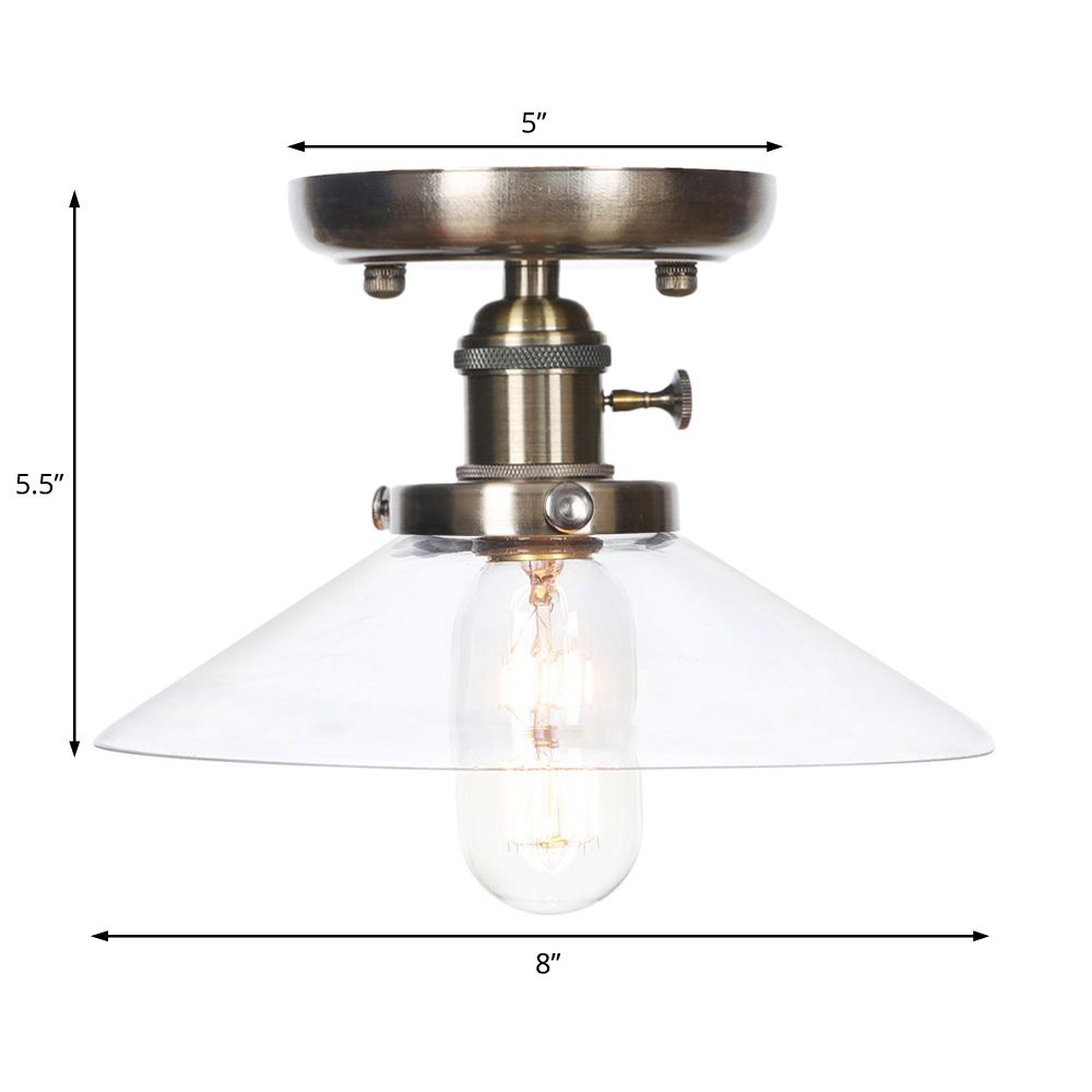 Cono / Saucer Metallo Semi Flush Montaggio Industrial 1 Bulb Living Room Light Fixture in bianco / Clear