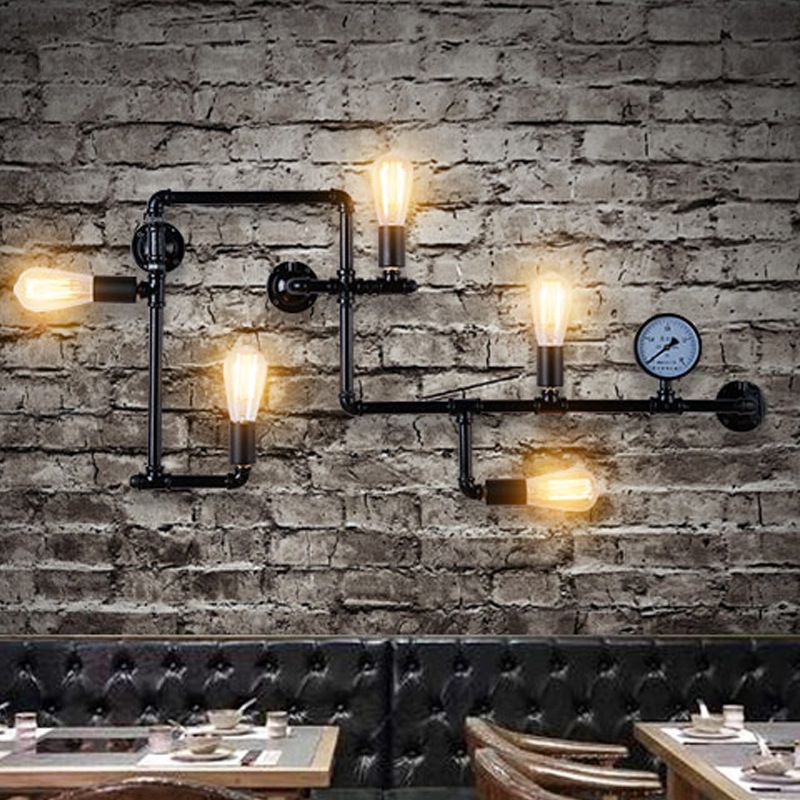 Lámpara de pared de tubería de agua de metal 5 cabezas de estilo industrial montado en la pared Luz de la pared