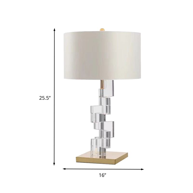 Lampe de bureau à abat-jour droit en tissu contemporain, lampe de table de nuit à 1 tête en blanc