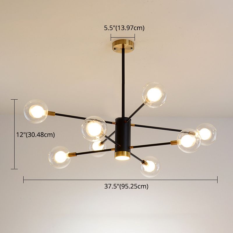 Post-Modern Starburst Hanging Chandelier Light Clear Globe Glass Ceiling Chandelier for Living Room