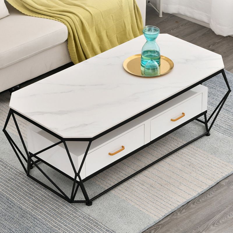 Geometric Slate Coffee Table 2 Drawers Frame Cocktail Table - 17.7" H