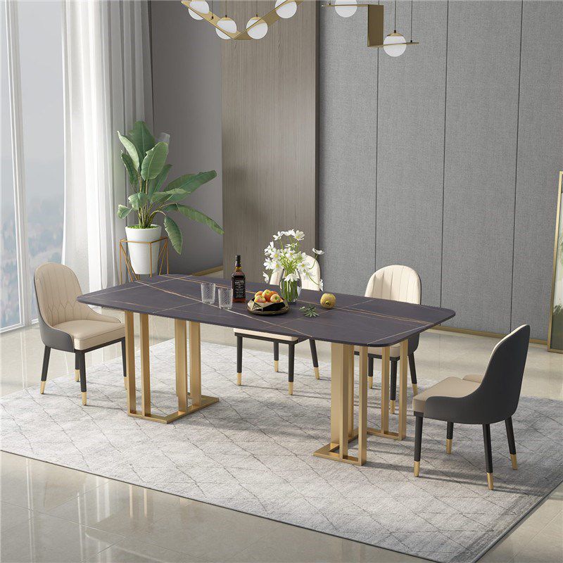 Mesa de lujo de doble pedestal rectángulo Mesa fija sinterizada para la cocina