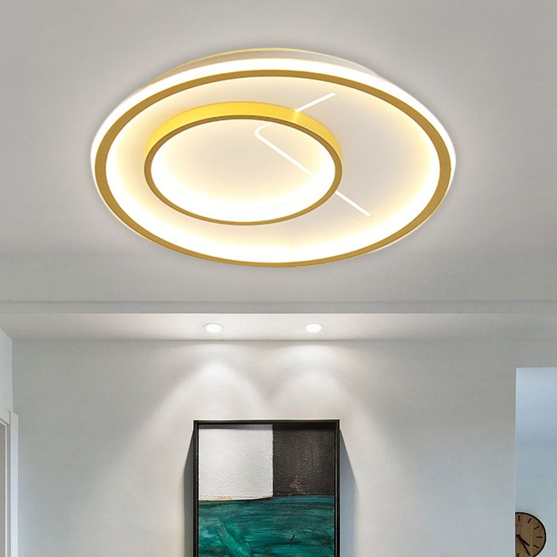 2-Ring Flush Mount Fixture Nordic Style Metal LED Gold Ceiling Flush in Warm/White Light for Bedroom