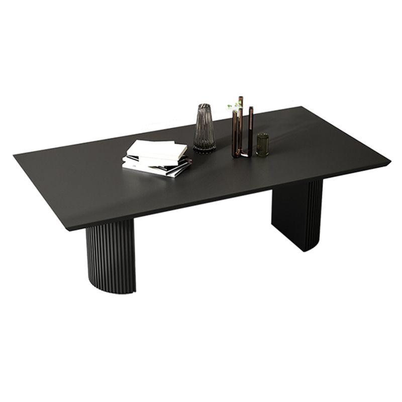 Pine Solid Wood Dining Table Double Pedestal Table in Black for Kitchen