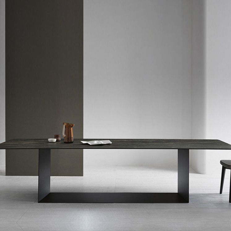 Metal Contemporary Rectangular Dining Table Sintered Stone Table with Trestle