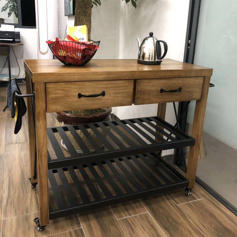 Modern Style Rolling Kitchen Cart Wood Kitchen Island Cart with Towel Rack