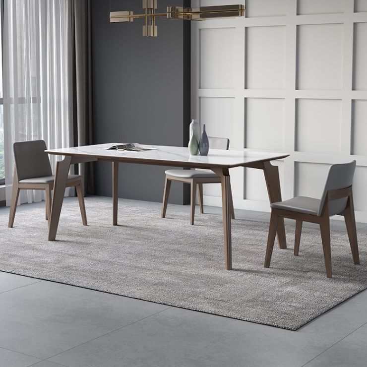 Sintered Stone Rectangle Table Medieval Modern White Table with 4 Legs for Restaurant