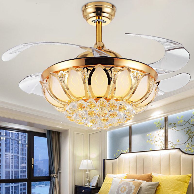 Modern Simple Ceiling Fan Lamp Circle Shape Crystal Ceiling Fan Light for Living Room