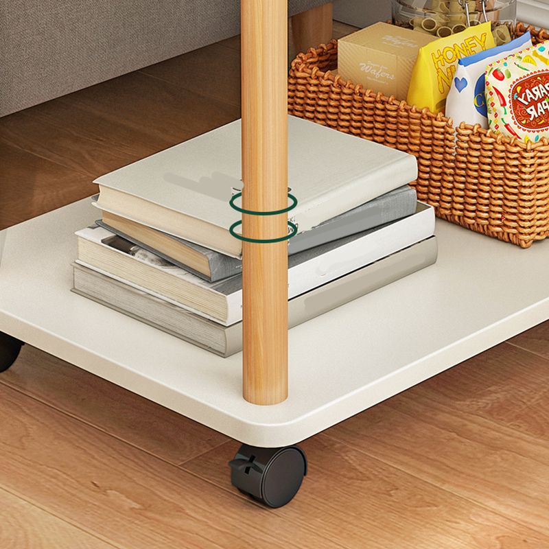 Rectangular 4 Legs Side Table Natural/White One-Shelf End Table with Wheels