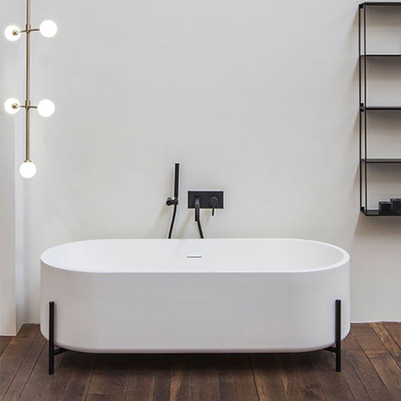 Oval Stone Soaking Bathtub Antique Finish Back to Wall Bath Tub