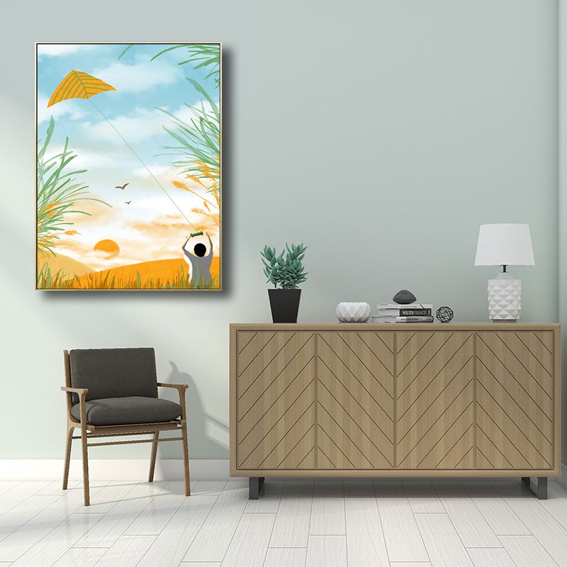 Toile imprimée de paysage artistique pour enfants, décoration murale texturée de couleur Pastel pour chambre à coucher