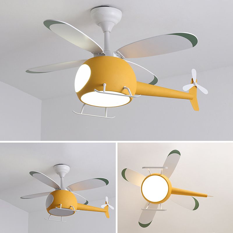 Kids Creative LED Fan Light Wrought Iron Airplane Hanging Lamp with Acrylic Shade