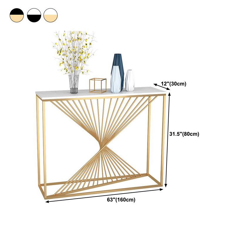 Rectangle Marble Top Accent Table with Iron Frame Base for Hall