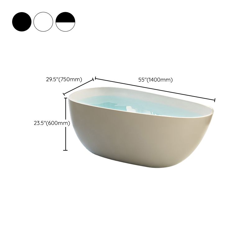 Acrylic-Fiberglass Oval Bathtub Contemporary Soaking Bathtub with Drain and Overflow Trim
