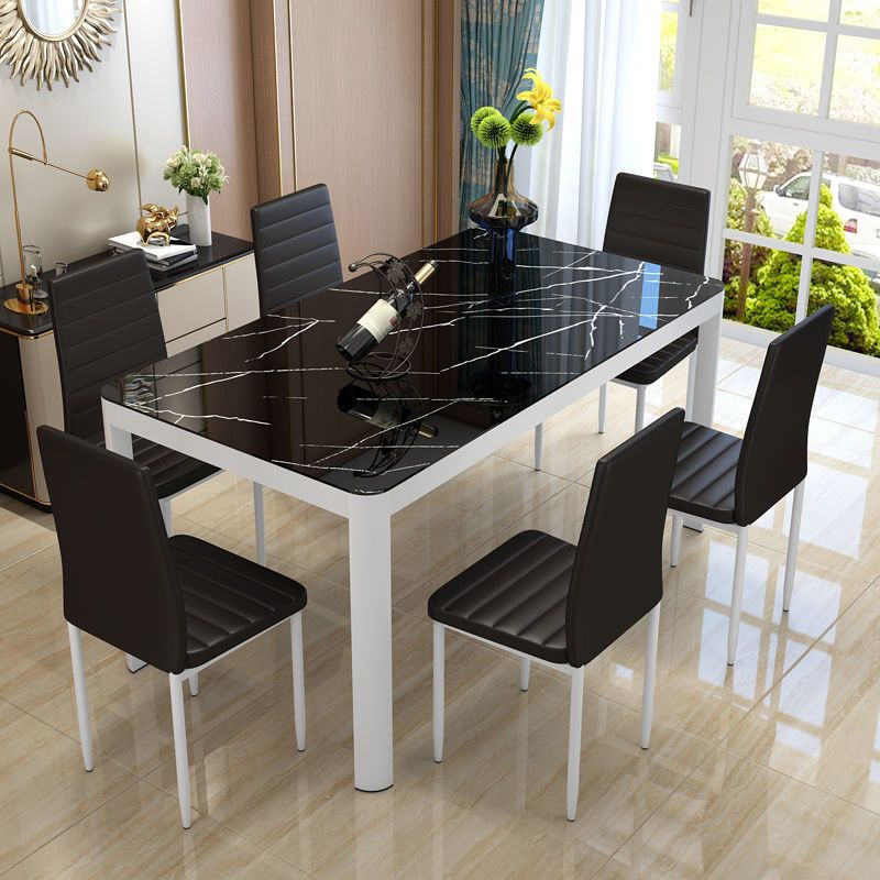Modern Glass Top Dining Table Rectangle Dining Table with 4 Legs