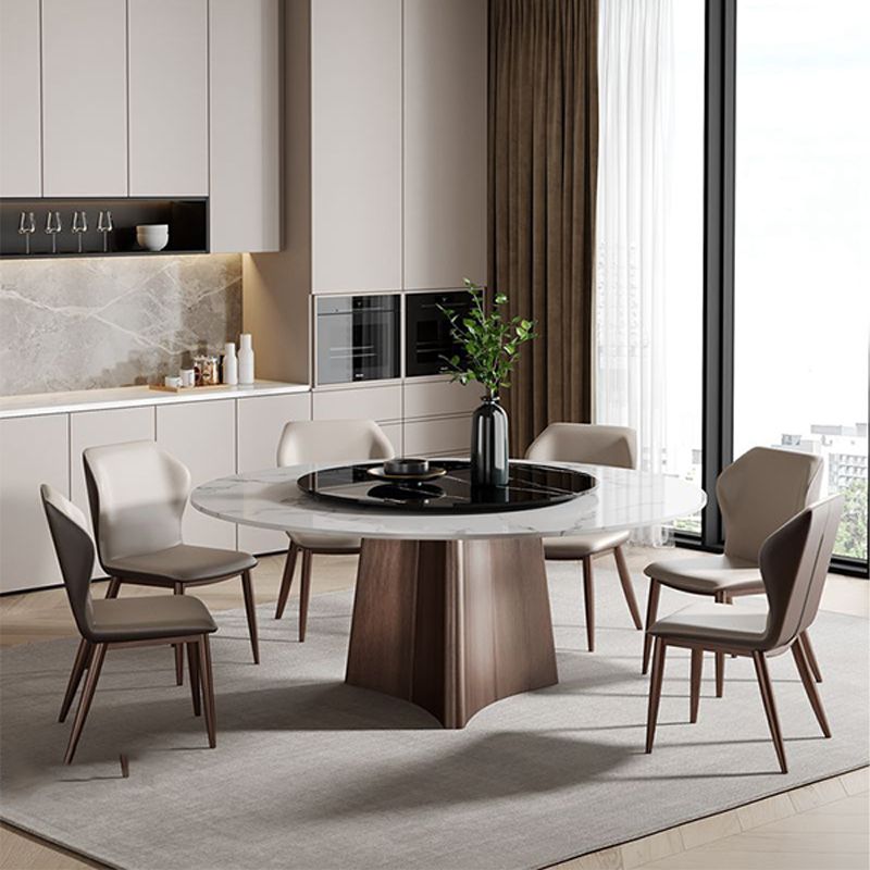 Traditional Luxury Pedestal Table Round Dining Table with Steel Base