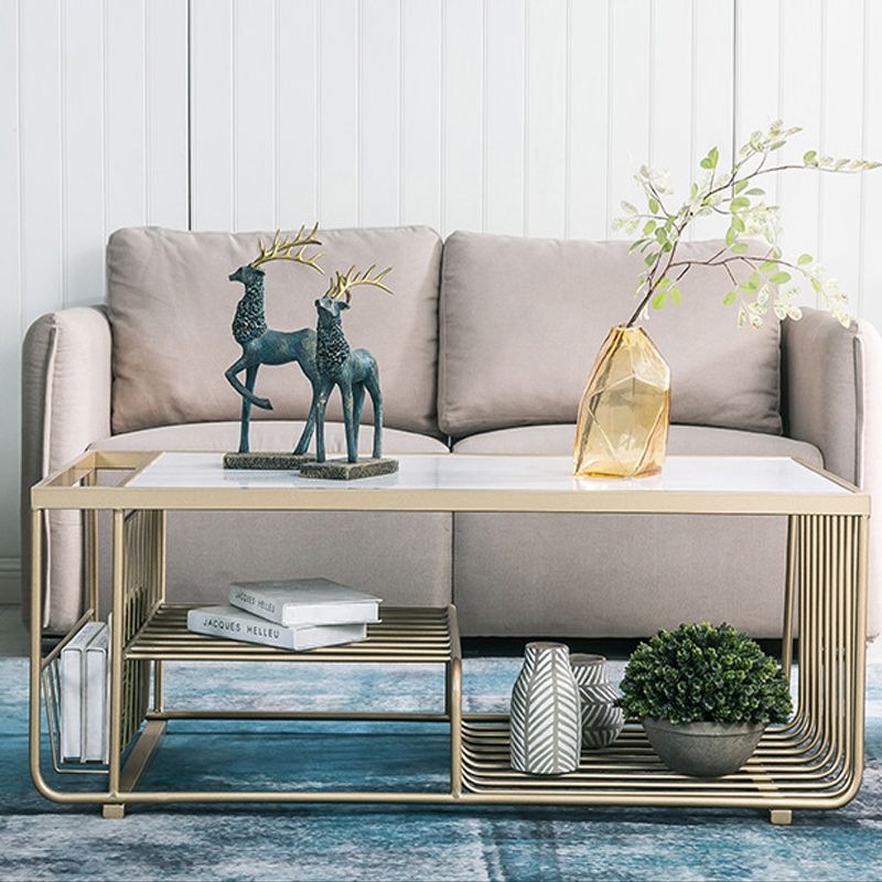 Frame Coffee Table Glam Marble Coffee Cocktail Table with Shelf