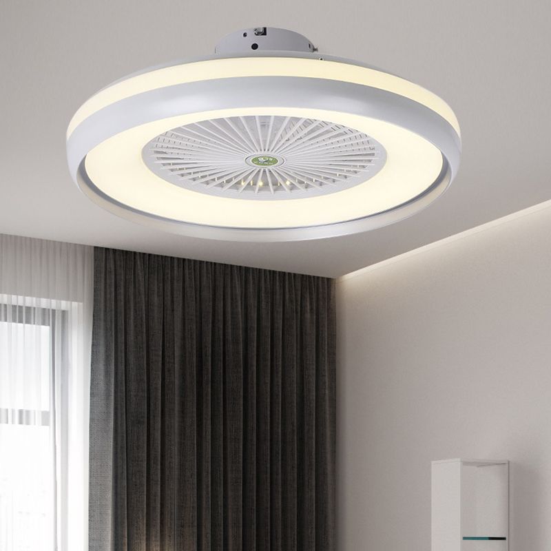 Chambre à coucher ronde semi-luminaire luminaire contemporain acrylique gris / café foncé / champagne 23,5 "de large LED suspendu la lampe à fans, 5 lames