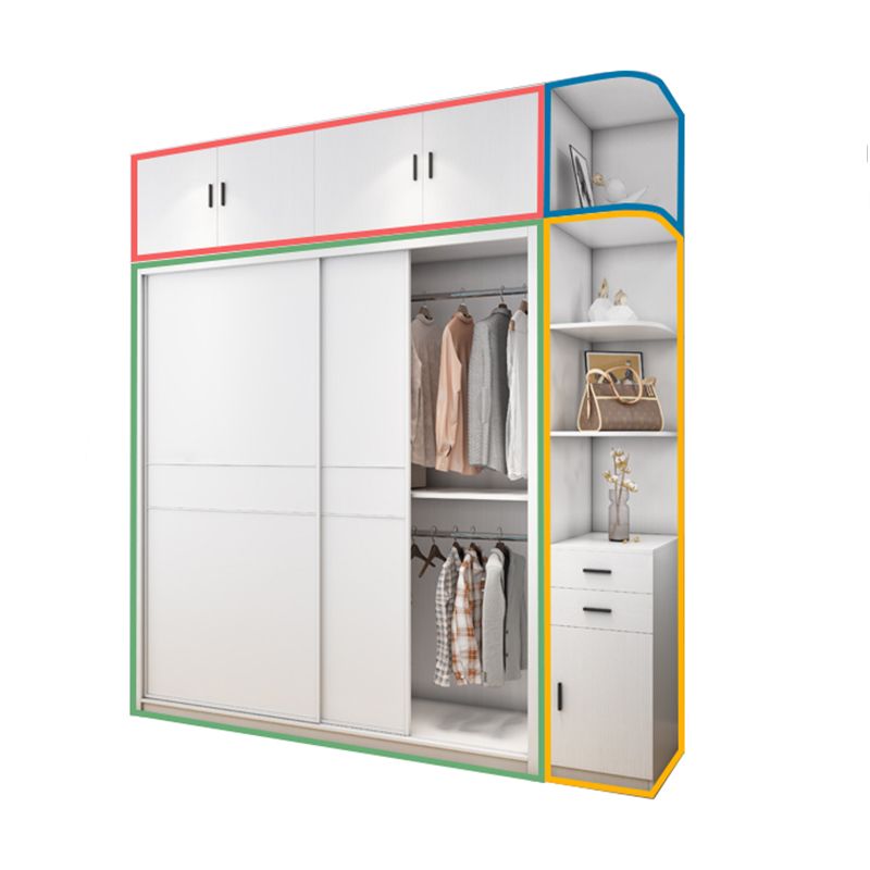 Contemporary Style Wardrobe Armoire White Engineered Wood Wardrobe with Drawer