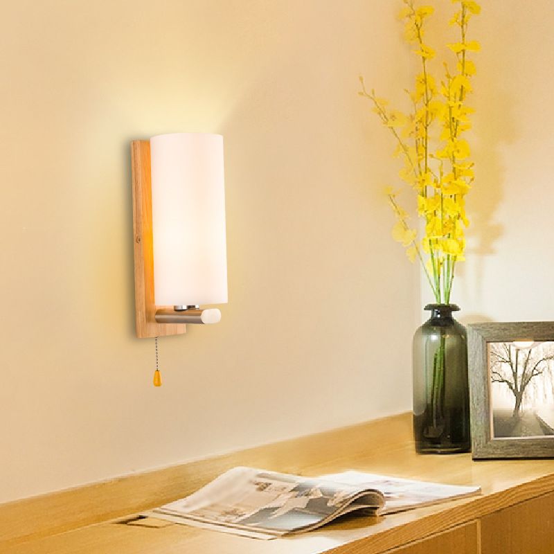 Cylinder Wall Lighting Fixtures Modern Style Wood 1 Light Wall Lighting