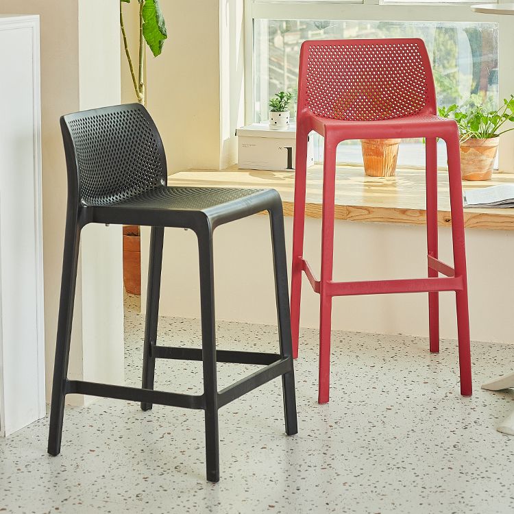 Modern Backrest Armless Counter Stool Plastic Hollowed Cafe Bar Stool with 4 Legs