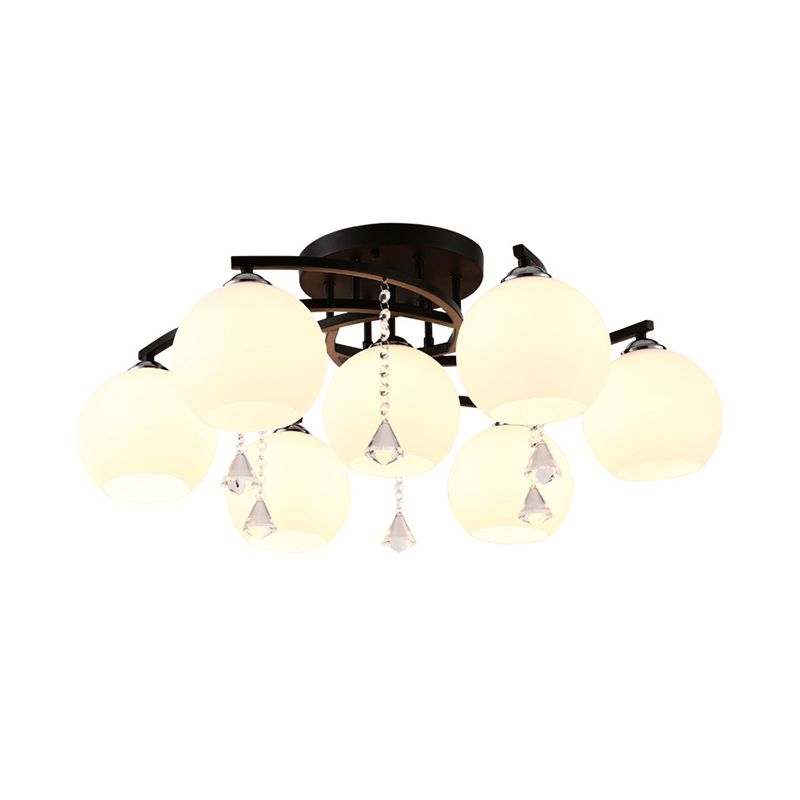 Leche de vidrio de vidrio semi-ras de luz moderna 3/7/9 cabezas de techo de la sala de techo de la habitación Chandelier en negro