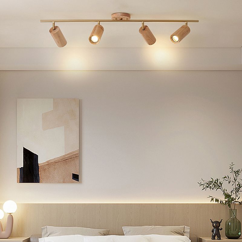 Modernism Ceiling Track Light Wood and Iron Multi - Head Ceiling Semi Flush