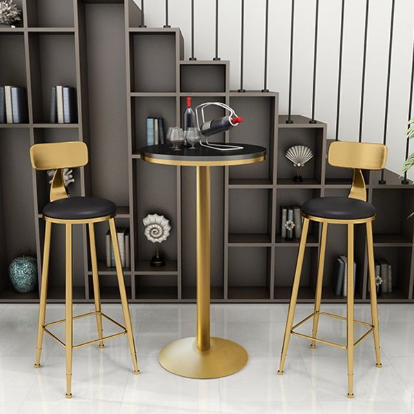 Glam Faux Marble Bar Table 41.3"H Pedestal Bar Height Cocktail Table with Metal Base