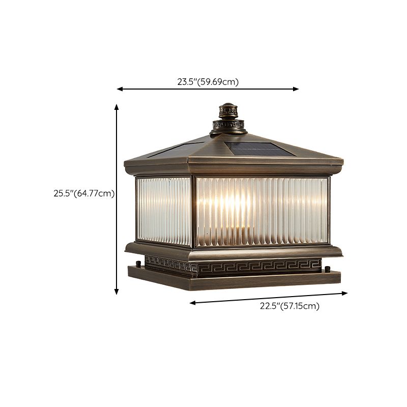 Rectangle Shape Metal Outdoor Light Modern Style 1 Light Solar Pillar Lights in Bronze