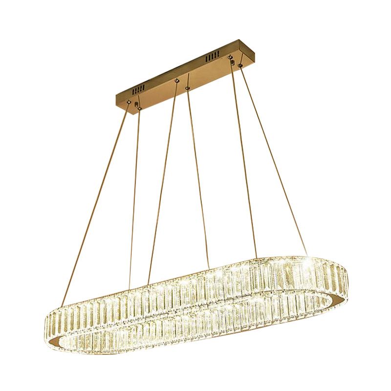 Chrome Oval Hanging Light Fixture Modernism Chrome 27.5"/35.5" Wide LED Chandelier Pendant Light