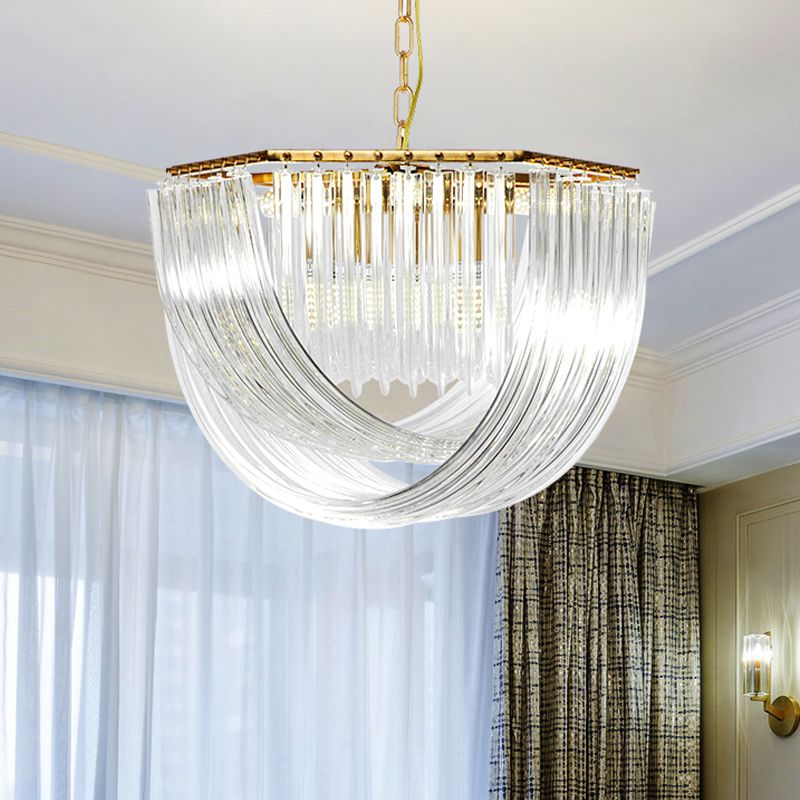 Hexagon Chandelier Light Contemporary Sleek Contoured Crystal 4 Lights Gold Ceiling Light, 12"/19.5" Wide