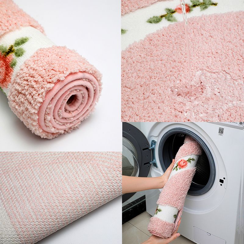 Tapis rose moderne en polyester fleur de tapis lavable pour le salon