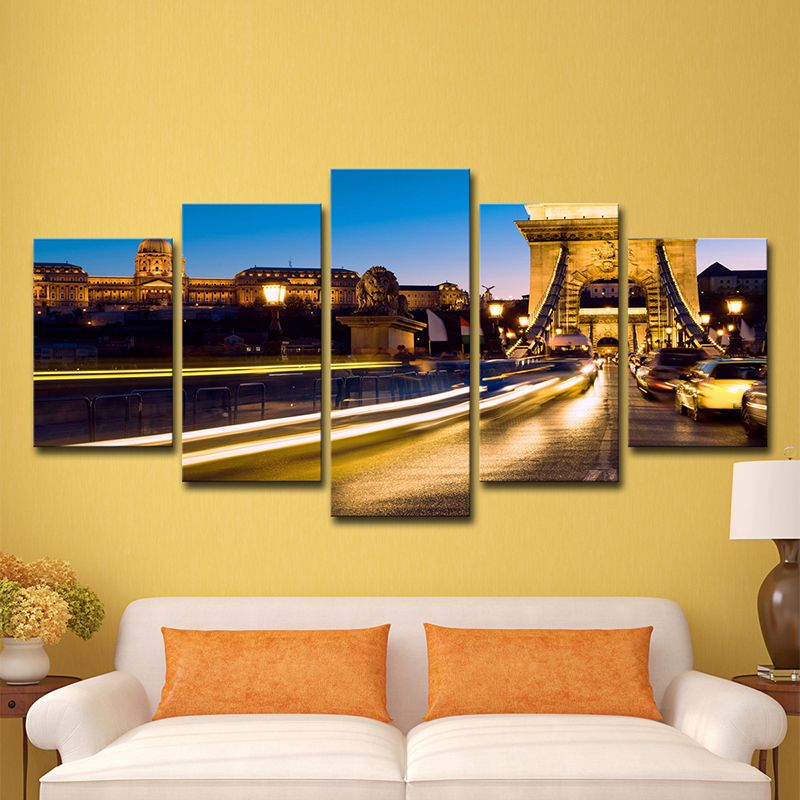 Yellow-Blue Modern Wall Art Decor Road to the Eiffel Tower Canvas Print for Parlor
