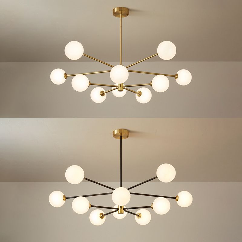 Lampadella di vetro bianco lattiginoso Postmodern Metal Lampadario a sospensione Luce per salotto