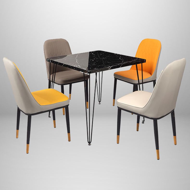 Industrial Style Sintered Stone Dining Table 4 Legs Base Square Table for Home