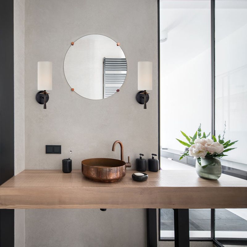 Modern Metal Wall Sconce Cylinder Shape Wall Light with Fabric Shade for Living Room