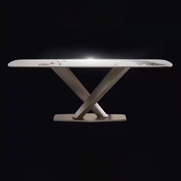 Stone White Top Dining Table Traditional Luxury Table with Pedestal Base