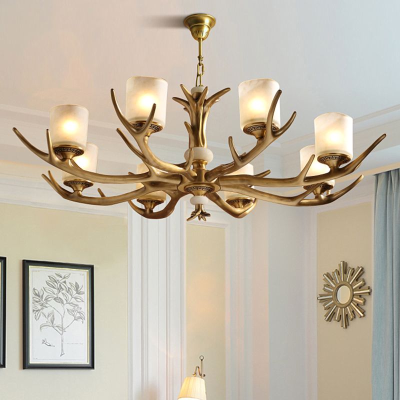 Multi-Head Chandelier Light Fixtures Rustic Antler Chandelier Pendant Lamp with White Glass Shade