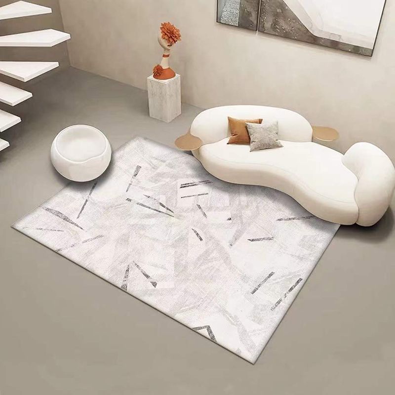 Light Grey Modern Rug Polyester Stripe Rug Washable Indoor Rug for Living Room