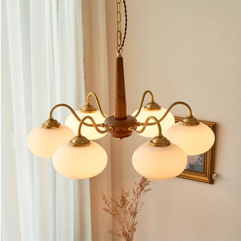 Bowl Chandelier Light Fixtures Modern Multi-Head Hanging Pendant Lamps with White Glass Shade