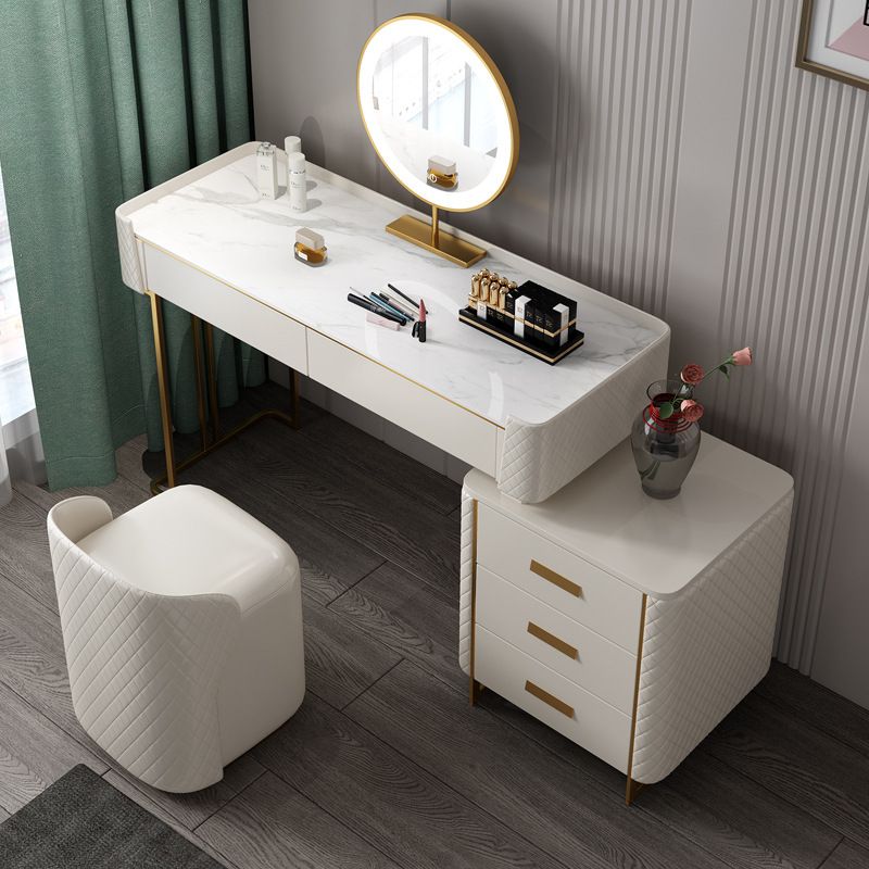 5 Drawer Vanity Desk White 30.7" H Faux Leather Makeup Vanity