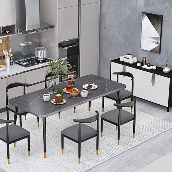 Contemporary Rectangle Shape Kitchen Dining Table Sintered Stone Dining Table with 4 Legs Base