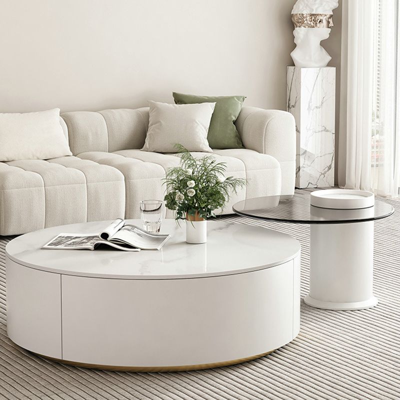 Slate Top Coffee Table Set Frame Cocktail Table with 2 Storage Drawers